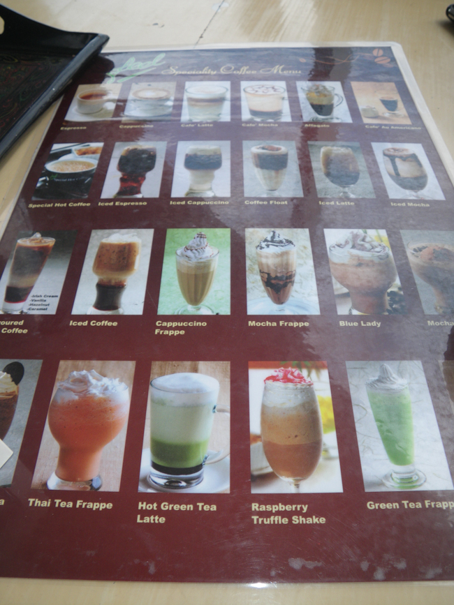 Coffee Menu at the Feel Express Rest Stop on the way from Bagan to Bago Coffee Menu at the Feel Express Rest Stop on the way from Bagan to Bago
