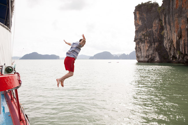 Hamid Jumping off the Boat in Phang Nga Bay Hamid Jumping off the Boat in Phang Nga Bay